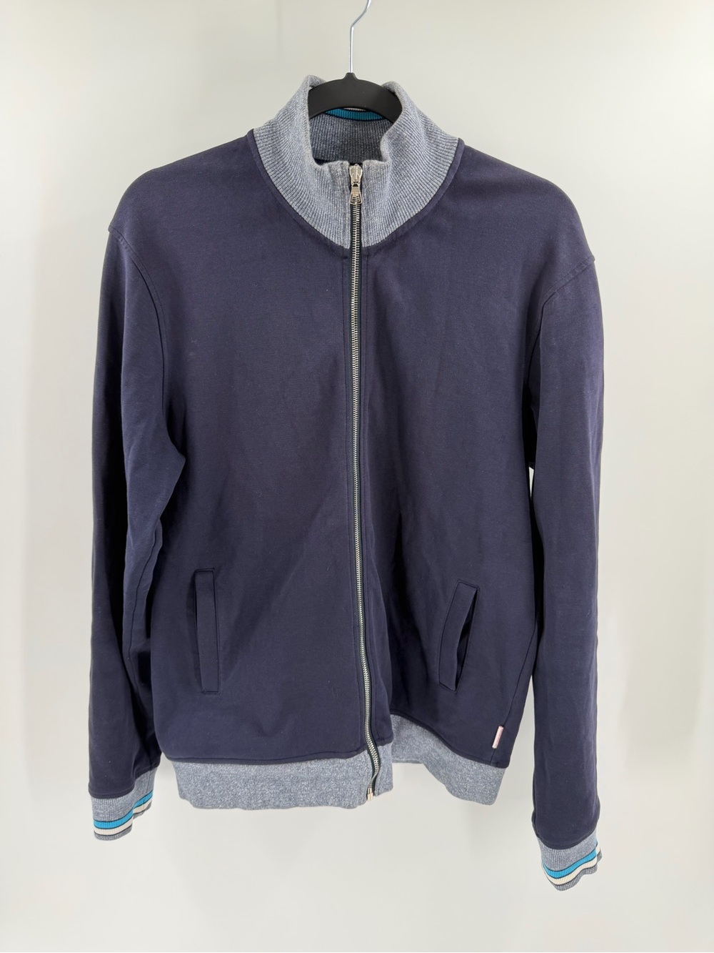 ORLEBAR BROWN Egerton Navy Rib Stripe‎ Zip Sweatshirt Mens Large msrp $445